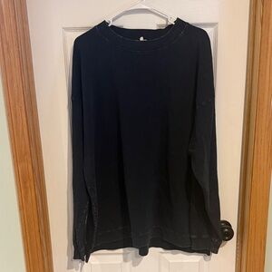 392 Easel Black Mineral Wash Crewneck Sweatshirt Slits Relaxed Fit 100% Cotton M